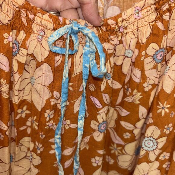 Free People Frankie Floral Peasant Tie Neckline Tunic Top XS New Boho Cotton - Picture 4 of 15